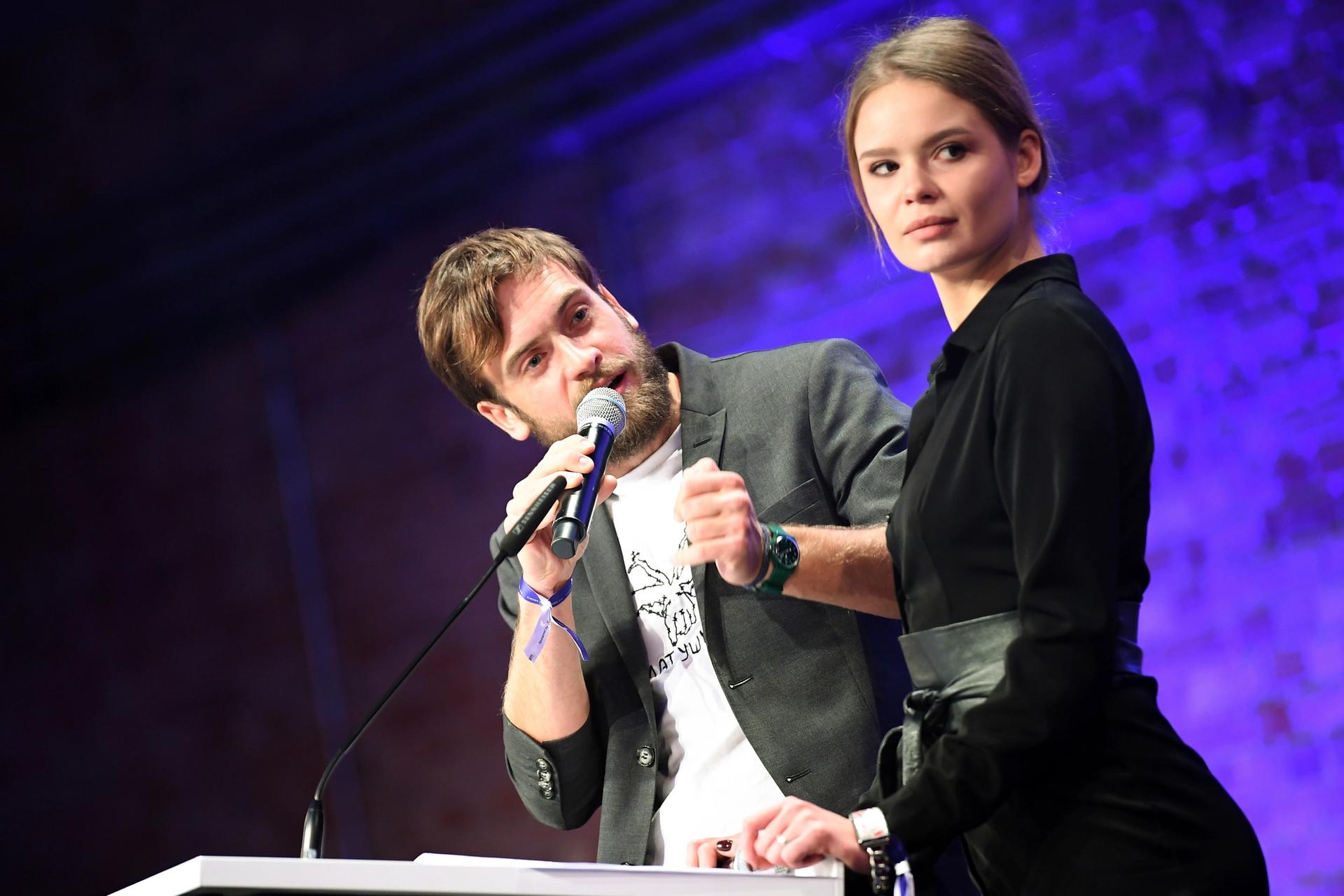Veronika Nikulshina from Pussy Riot and Pyotr Verzilov at the Cinema for Peace Gala in Germany earlier this year Photo by: Britta Pedersen/picture-alliance/dpa/AP Images