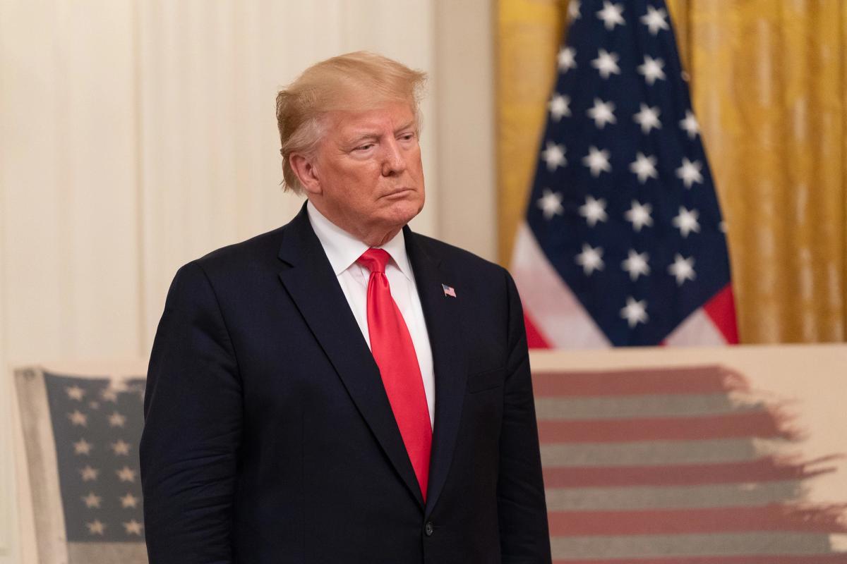 President Trump hosts the leader of the Smithsonian Institution in 2019, during a ceremony marking the return of a historic Second World War flag from the Netherlands. Official White House Photo by Shealah Craighead