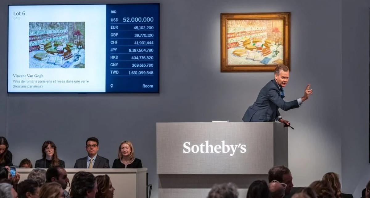 Van Gogh’s Parisian Novels (Piles de romans parisiens et roses dans une verre; Romans parisiens) (November-December 1887) was sold for $62.7m at Sotheby’s, New York on 20 November

Sotheby’s