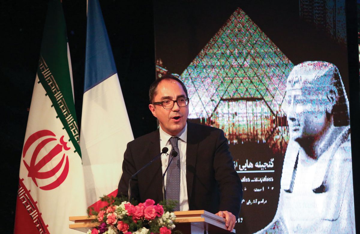 Martinez speaks at the opening of the landmark Louvre exhibition in Iran 2018 Anadolu Agency; Fatemeh Bahrami/Anadolu Agency/Getty Images