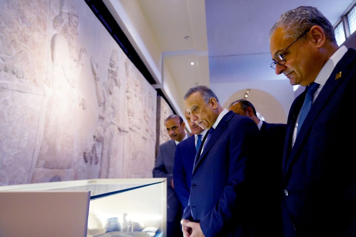 The Iraqi prime minister Mustafa al-Kadhimi attended the official inauguration of the Iraq Museum on 6 March, ahead of its public reopening