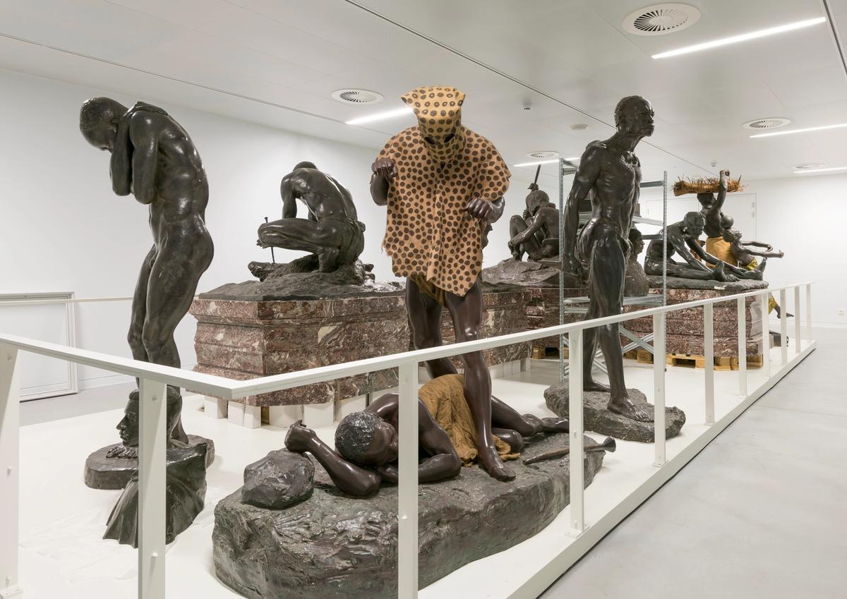 These statues are considered too overtly racist to be shown in the museum’s main galleries and are now on display in the basement © RMCA, Tervuren, photo Jo Van de Vijver
