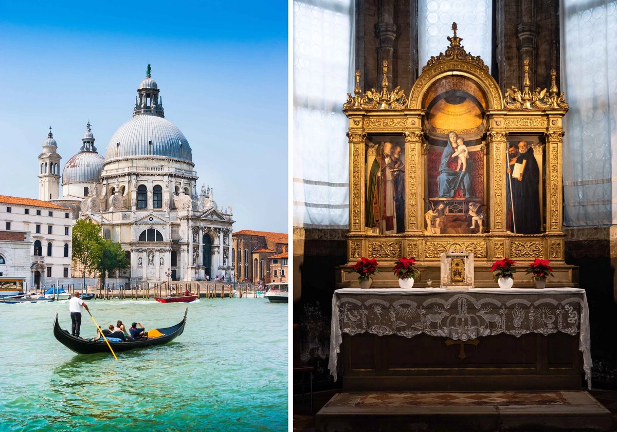 Bellini’s Madonna and Child Enthroned with Saints (1488, right) at the Basilica di Santa Maria Gloriosa dei Frari is one of the many fine works by the artist on view in Venice
Venice: Photo: JFL Photography. Madonna and Child Enthroned with Saints: Photo: Dietmar