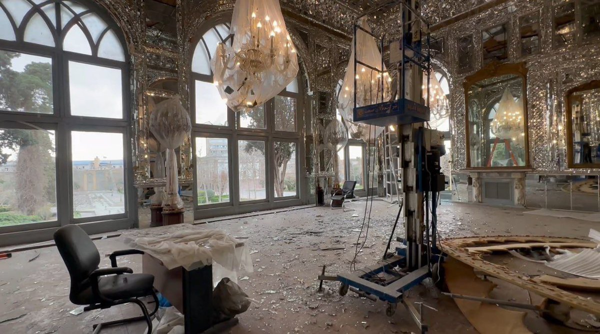 Due to recent protests and the threat of attacks, Golestan Palace's artefacts were relocated to safe storage and its chandeliers wrapped in protective material before the US-Israeli strikes