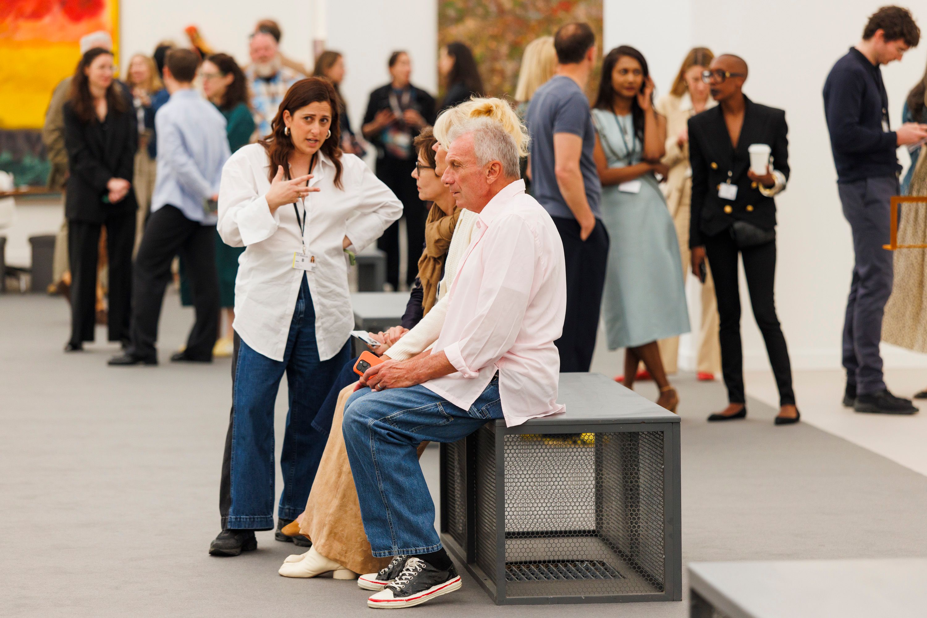 Football legend Joe Montana touches down on a bench outside the Frieze Impact Prize stand

Photo: Carlin Stiehl