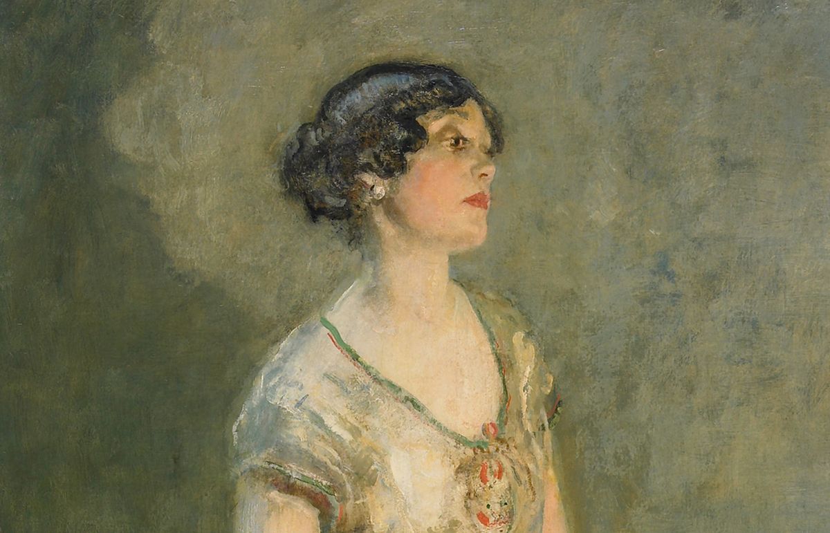 Detail from Ambrose McEvoy's portrait of Maude Lorillard Baring, 1916 Walker Gallery, Liverpool