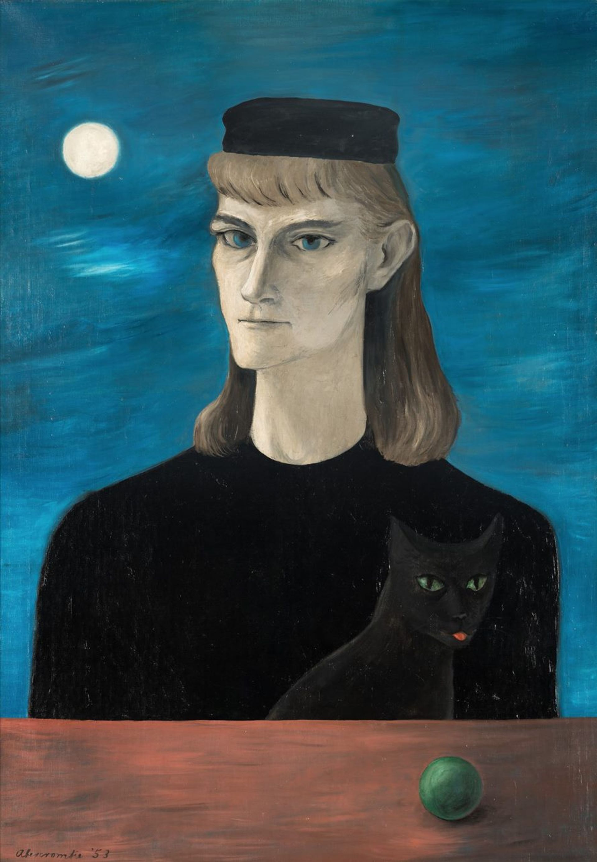 Gertrude Abercrombie, Self and Cat (Possims) (1953) (est $300,000-$500,000) at Hindman's Casting Spells: The Gertrude Abercrombie Collection of Laura and Gary Maurer on September 28. Courtesy Hindman Auctions. 