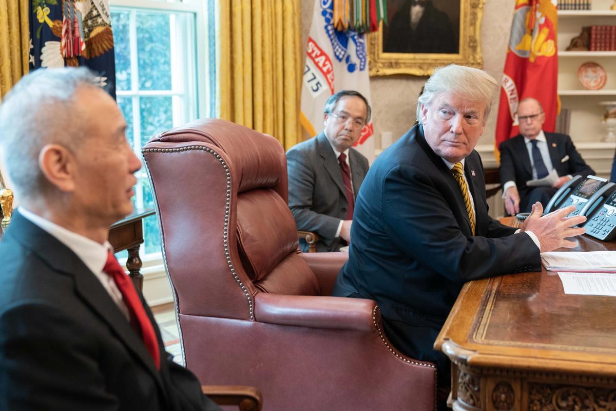 President Trump meets with the Chinese Vice Premier Liu He at the White House following continued US–China trade talks earlier this year Courtesy of the White House. Photo by Shealah Craighead