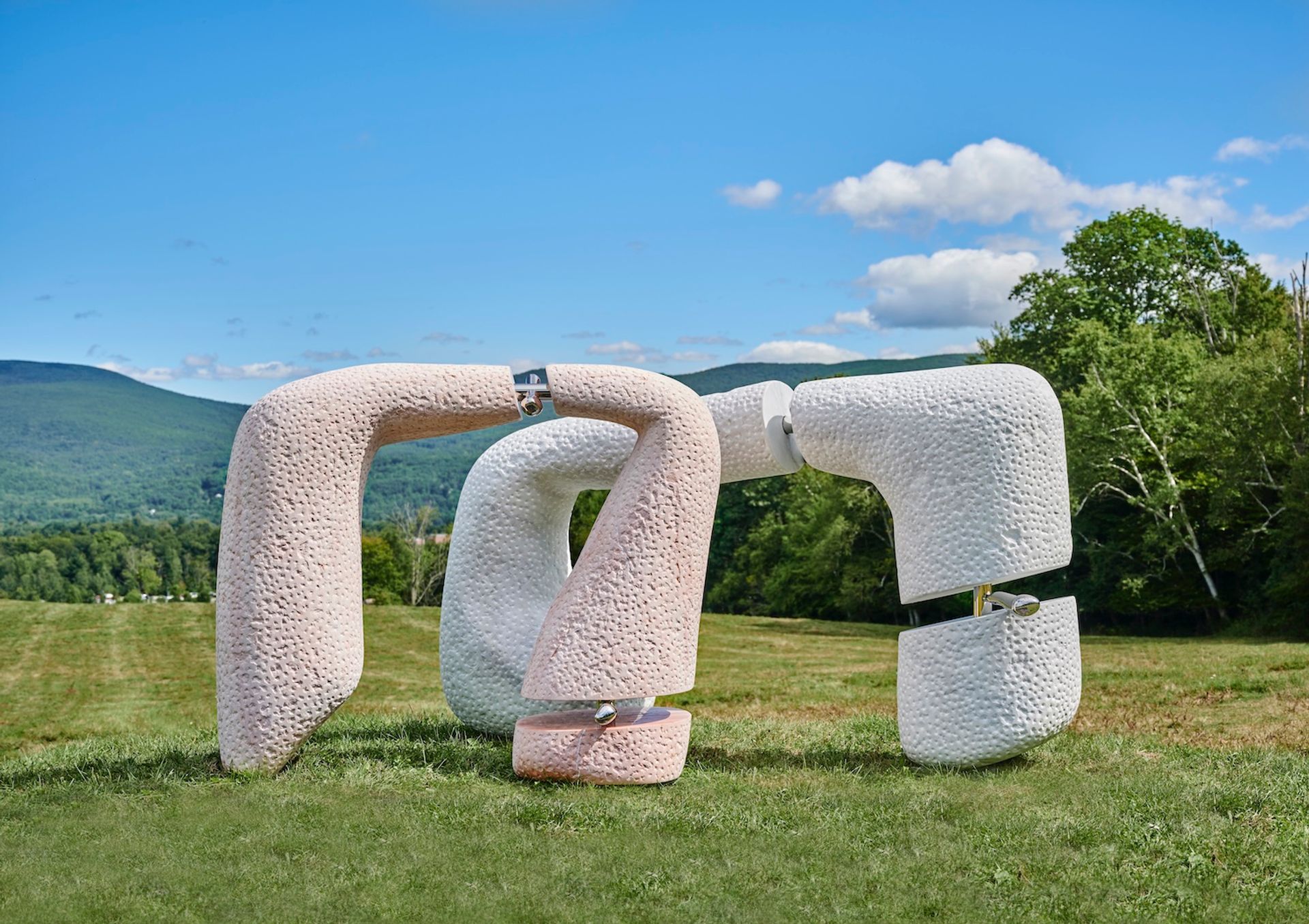 Nairy Baghramian, Knee and Elbow (2020) installed at The Clark Institute in the outdoor exhibition Ground/Work Photo: Thomas Clark; courtesy of the artist and Marian Goodman Gallery