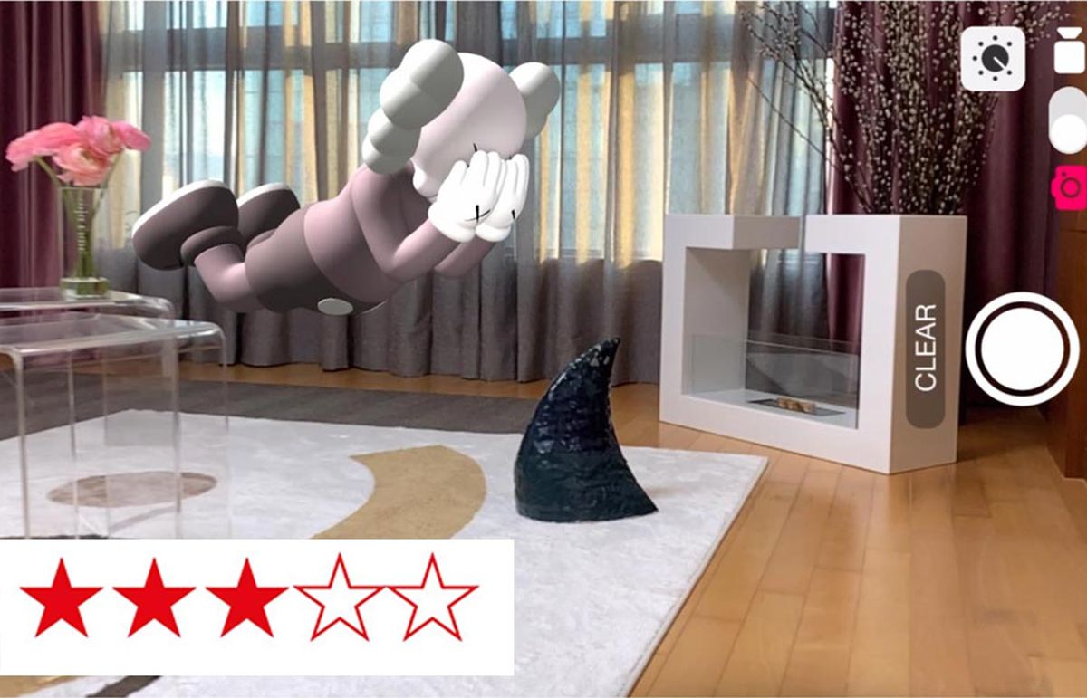 In the Unreal City app our panellist Seol Park staged an encounter between KAWS' Holiday Float and a menacing (stoneware) shark Acute Art