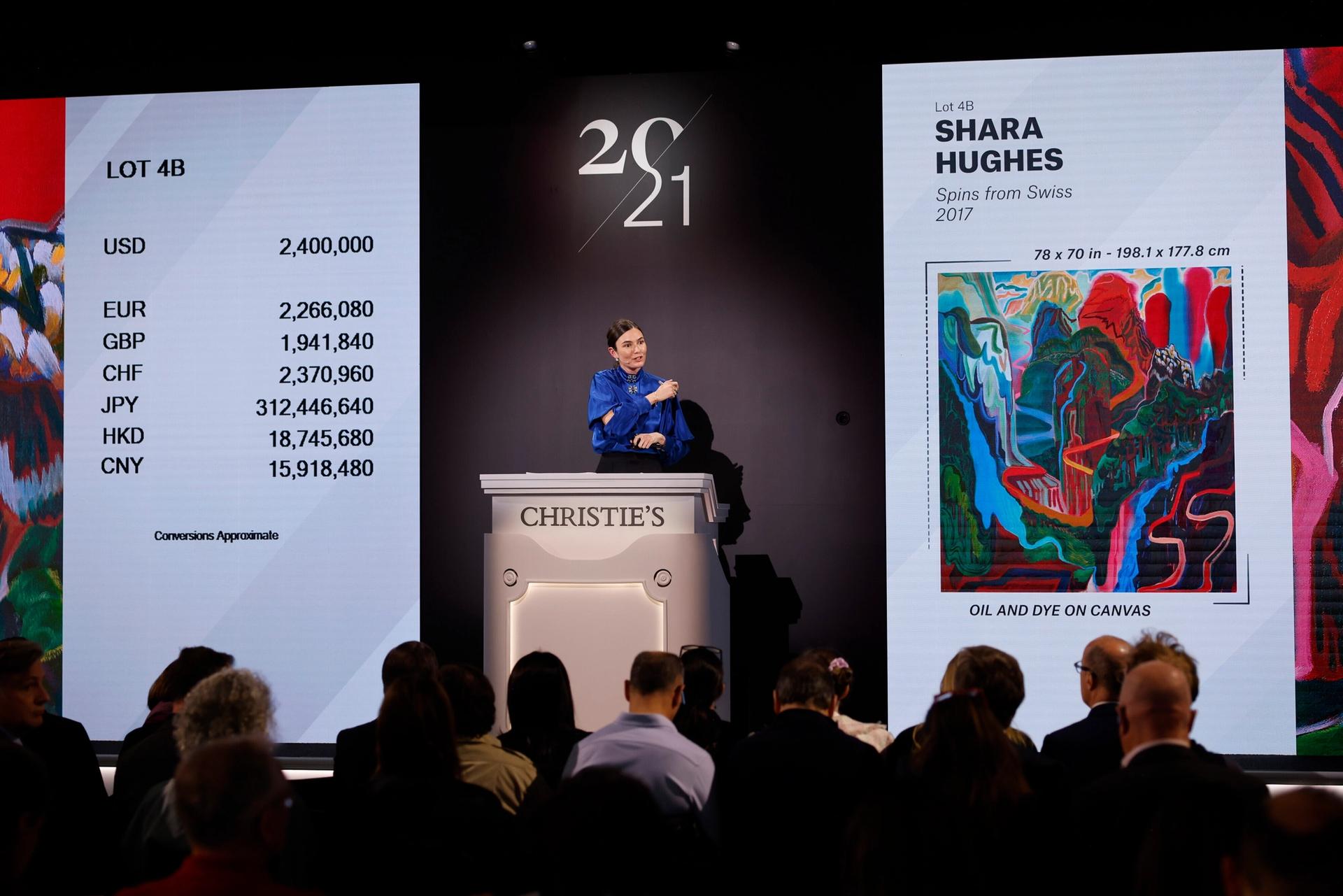Georgina Hilton a Selling Shara Hughes work in New York in May Courtesy Christie's