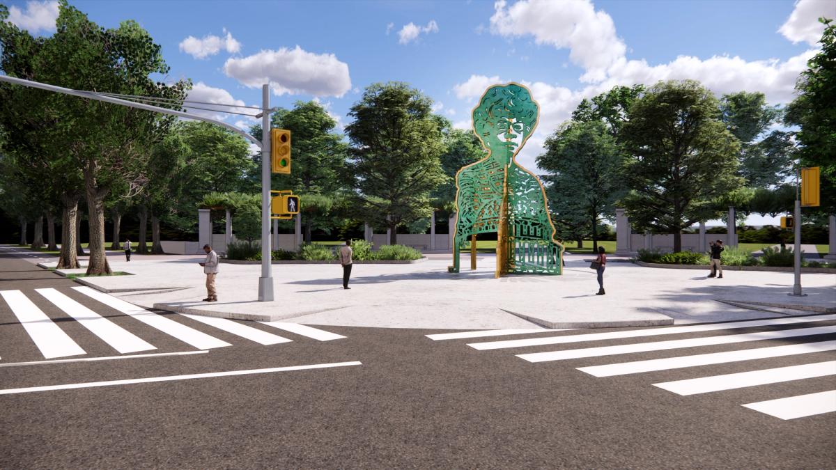 A rendering of the proposed monument to Shirley Chisholm Courtesy Olalekan B. Jeyifous and Amanda Williams