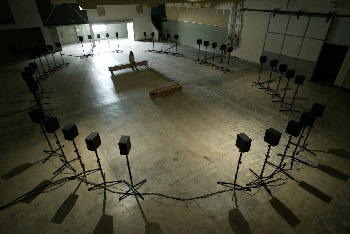 Janet Cardiff and George Bures Miller's Forty Part Motet (2001) on view at the Cardiff Miller Art Warehouse Courtesy the artists