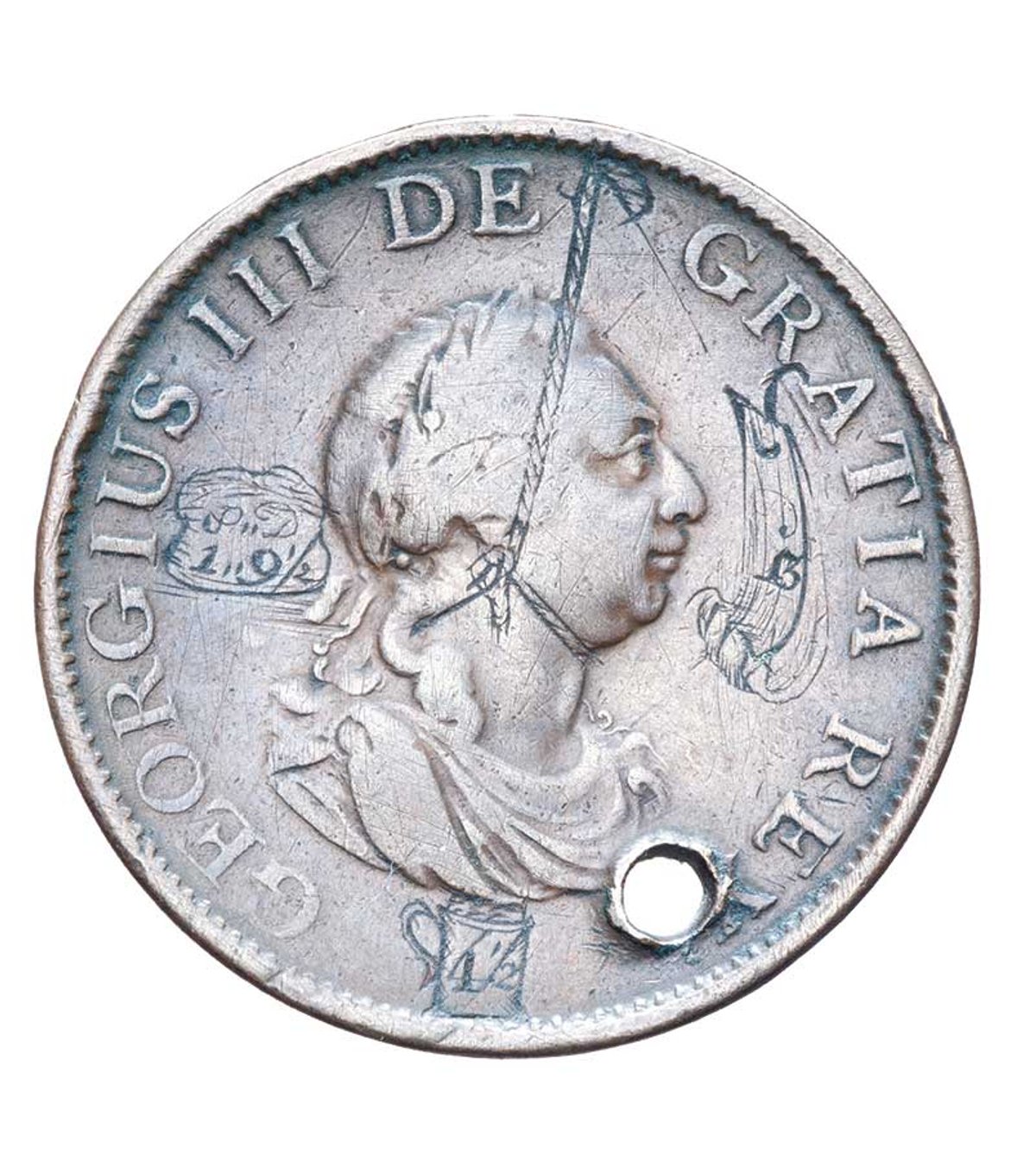 Markings on a George III halfpenny coin (1799) draw attention to soaring food prices
© Tim Millett