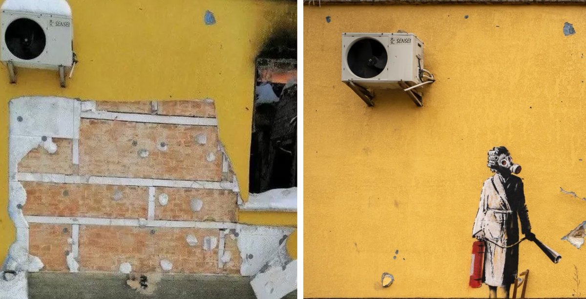 A mural by Banksy in the Ukrainian city of Hostomel was targeted by thieves. Photo: Reuters/courtesy of the artist