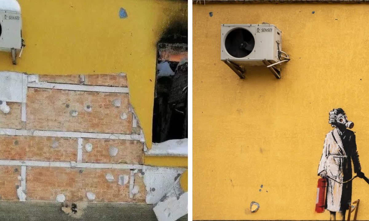 Police detain group trying to steal Banksy mural from Ukraine wall Police detain group trying to steal Banksy mural from Ukraine wall