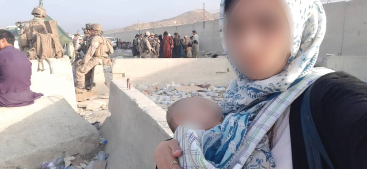 Mina’s baby almost suffocated in her attempt to get through the crowds gathered at the airport gate in Kabul. Her evacuation contact was unable to meet her due to security concerns. She was finally escorted out of the airport and left behind. She is still in Afghanistan. Photo: courtesy of the artist