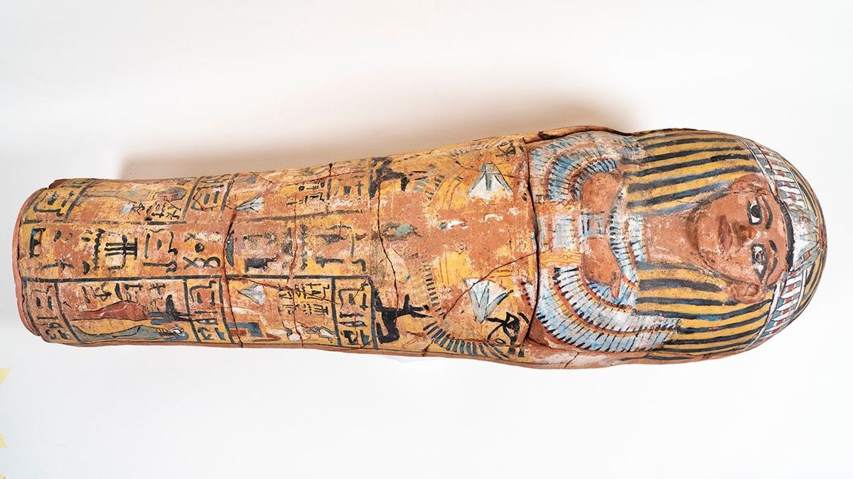 The Egyptian ceramic child sarcophagus belonged to a boy named Paneferneb Photo: Marcus Holmqvist. Courtesy: Gustavianum, Uppsala University Museum