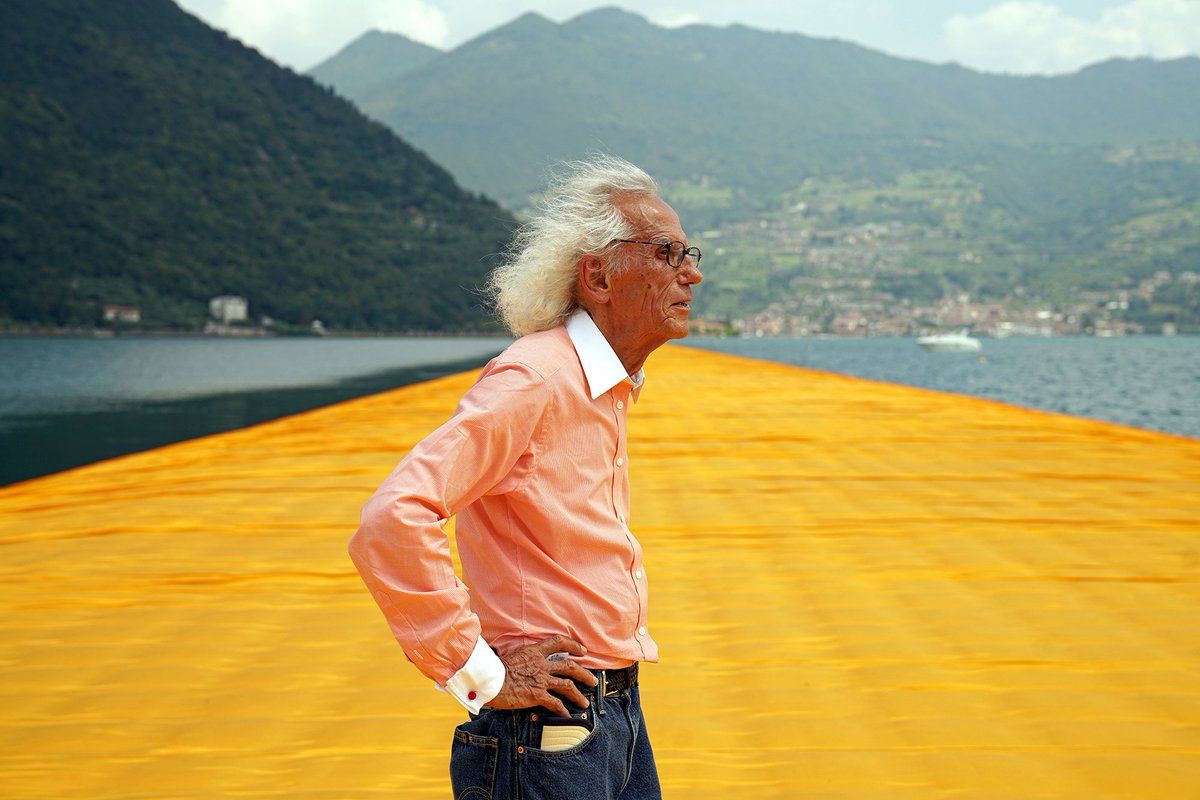 Christo with his project The Floating Piers (2015) on Lake Iseo in Italy © Christo and Jeanne-Claude