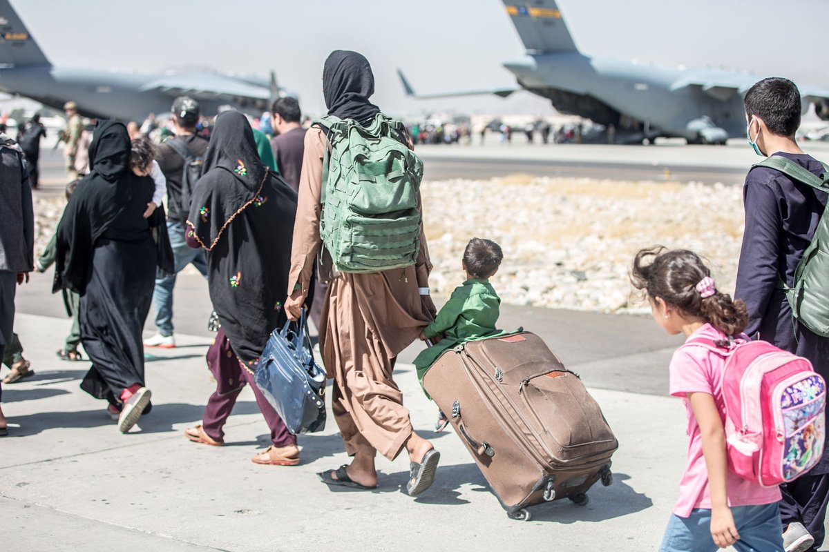 People being evacuated at Hamid Karzai International Airport in Kabul earlier this week Photo: cc U.S. Marine Corps; Sgt. Samuel Ruiz