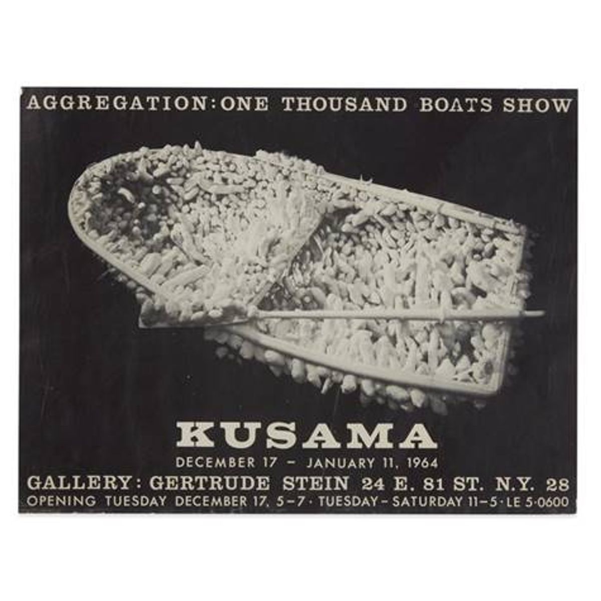 As part of WADDA's oral history project, cofounder Véronique Chagnon-Burke is working with Gallery Gertrude Stein, which gave Yayoi Kusama an early career solo show in New York in 1964. Above: Poster for Aggregation: One Thousand Boats Show: Kusama, Gallery Gertrude Stein (1964) Courtesy of the Gallery Gertrude Stein