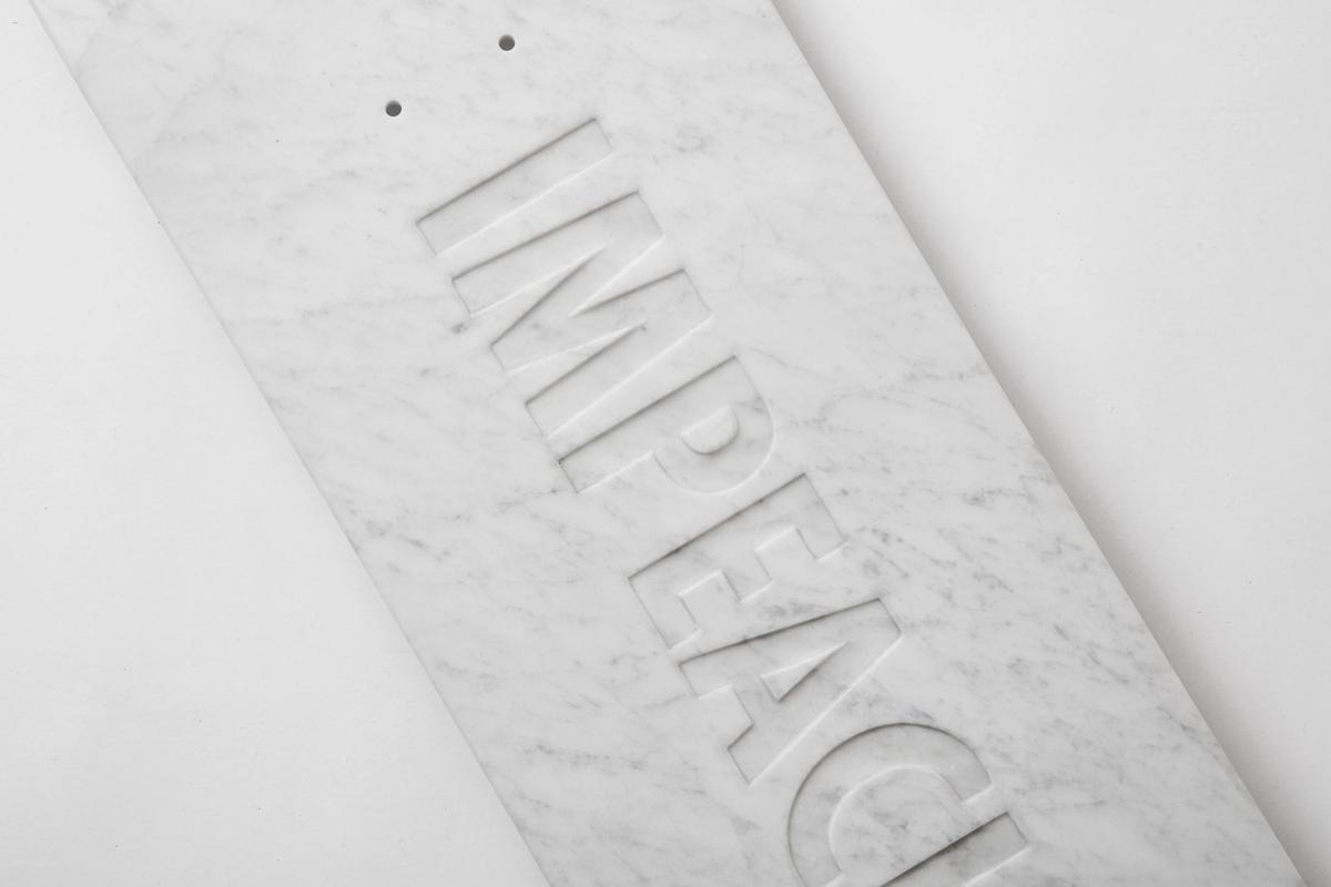 Jenny Holzer' skateboard design to mark the impeachment trial of President Donald Trump © Jean-Yves Leblon