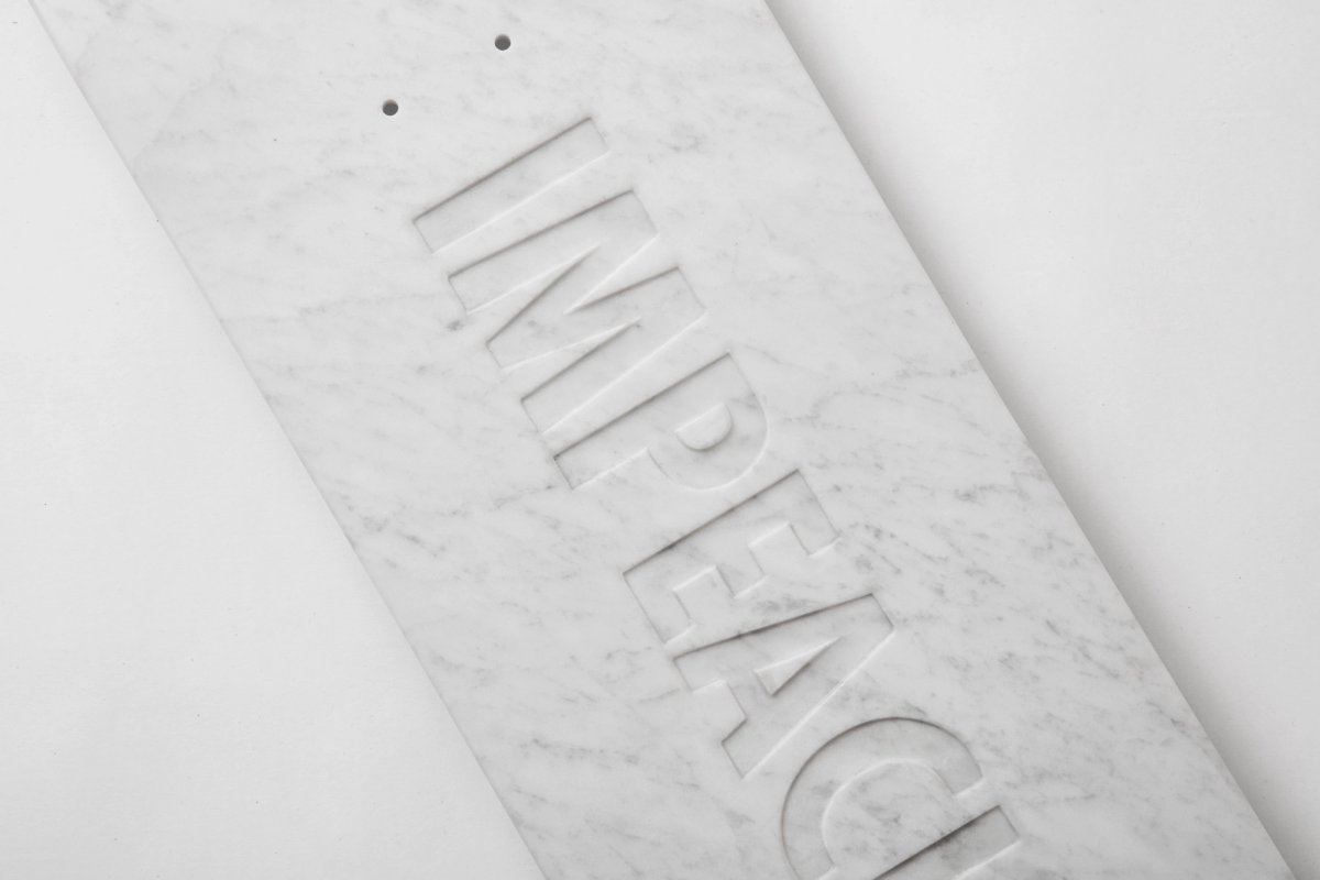 Jenny Holzer' skateboard design to mark the impeachment trial of President Donald Trump © Jean-Yves Leblon