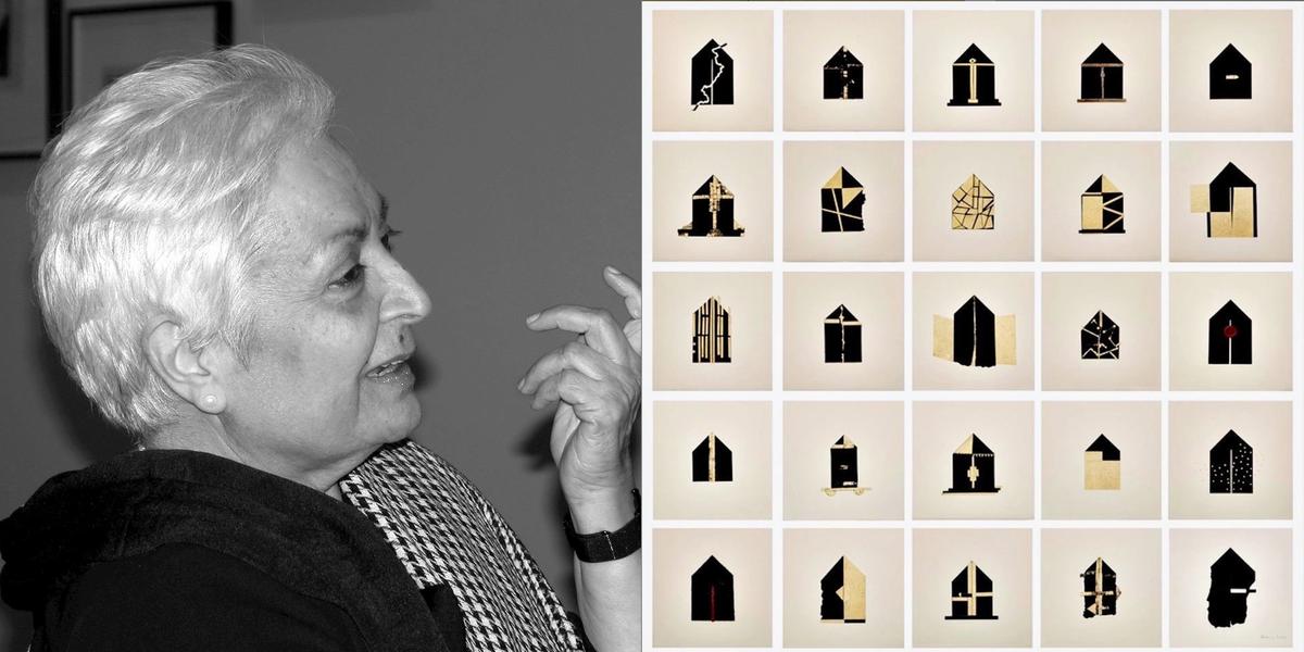 Left: Zarina Hasmi; right: her work Folding House (2013)