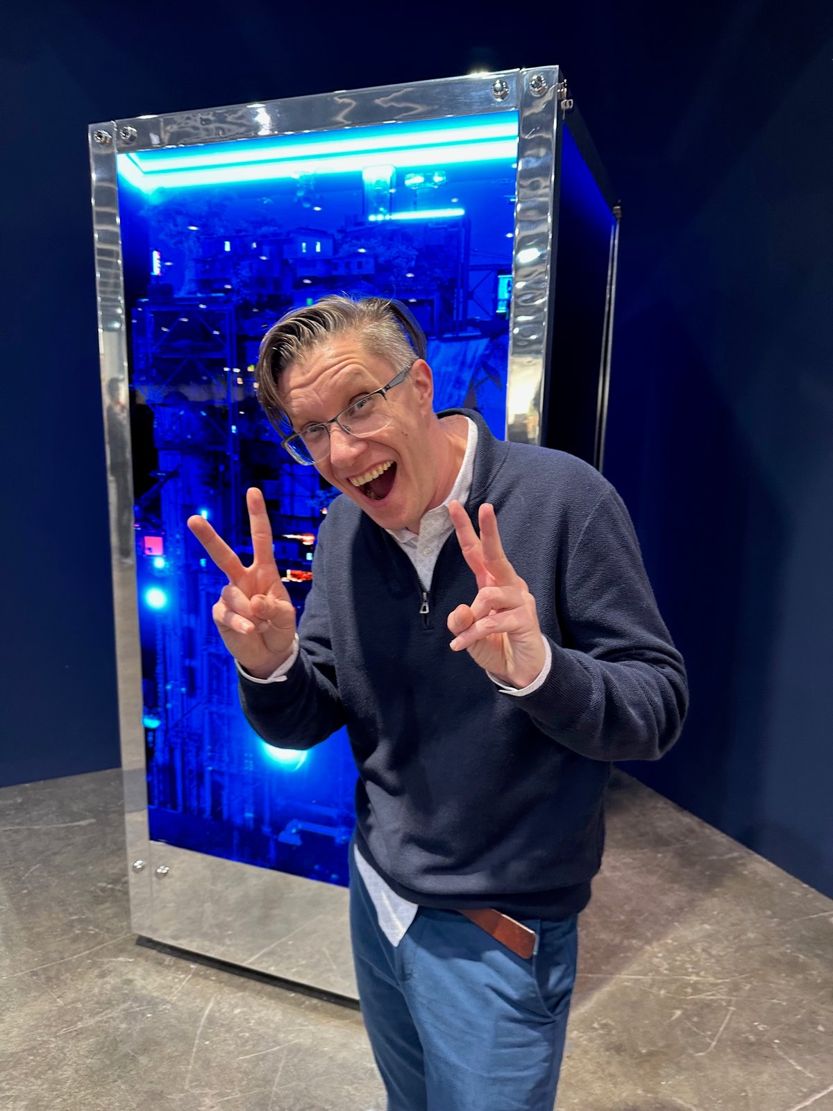 Beeple in front of his climate catastrophe sculpture at Art Basel Hong Kong
courtesy Gareth Harris