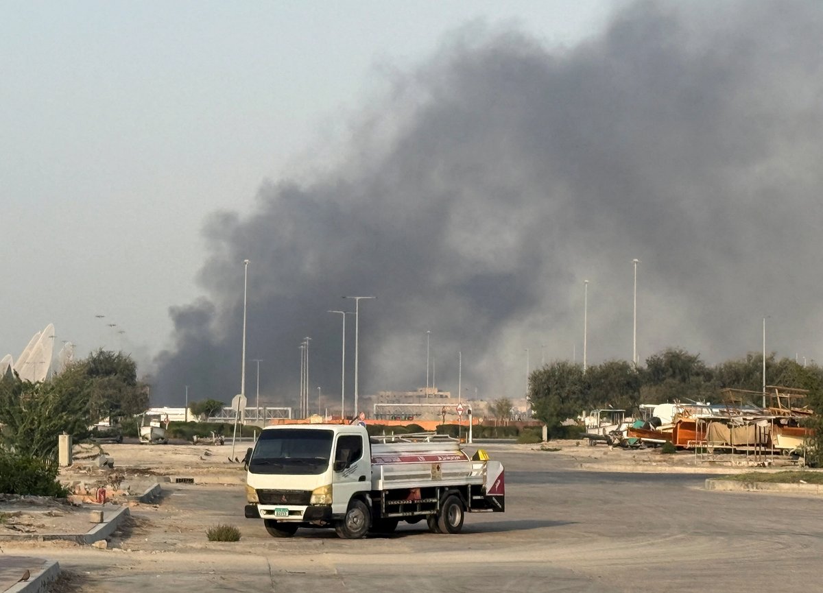 Smoke billows from Zayed port after an Iranian attack in Abu Dhabi. Zayed National Museum can be seen in the background, on the left
Photo: Reuters