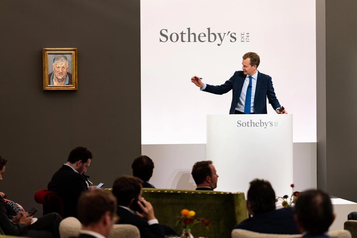 Oliver Barker at the rostrum of Sotheby's British Art evening sale Courtesy of Sotheby's