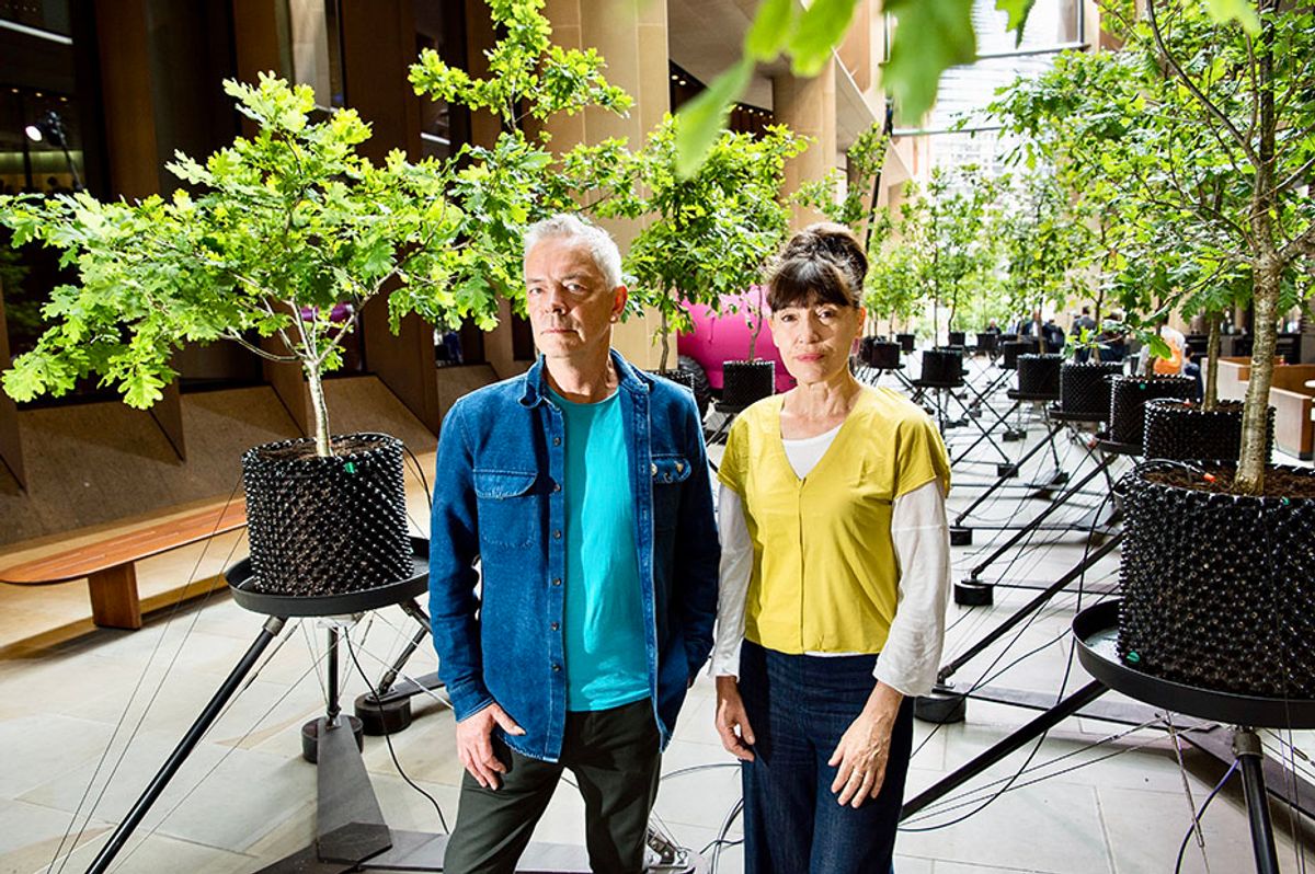 Ackroyd & Harvey in front of their work Beuys' Acorns (2019) © Jess Spicer