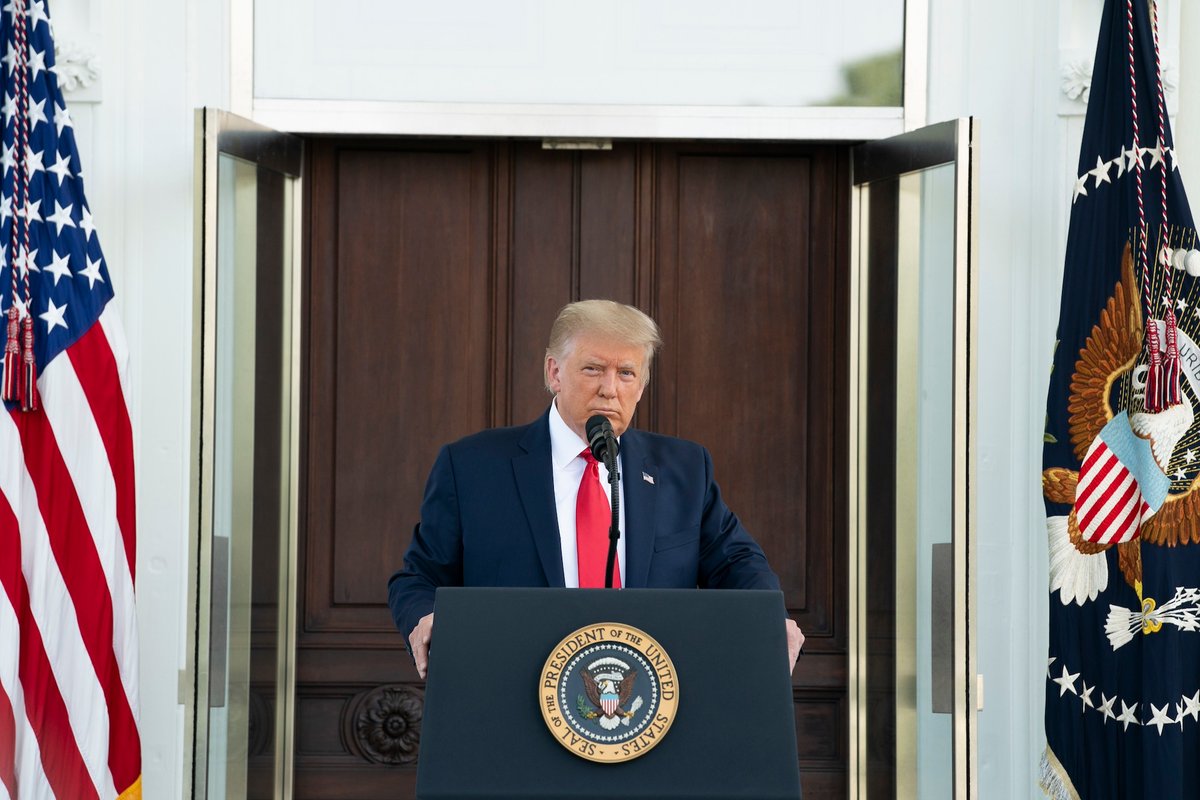 President Donald Trump holds a press conference at the White House in 2020 Official White House Photo by Joyce N. Boghosian, via Flickr