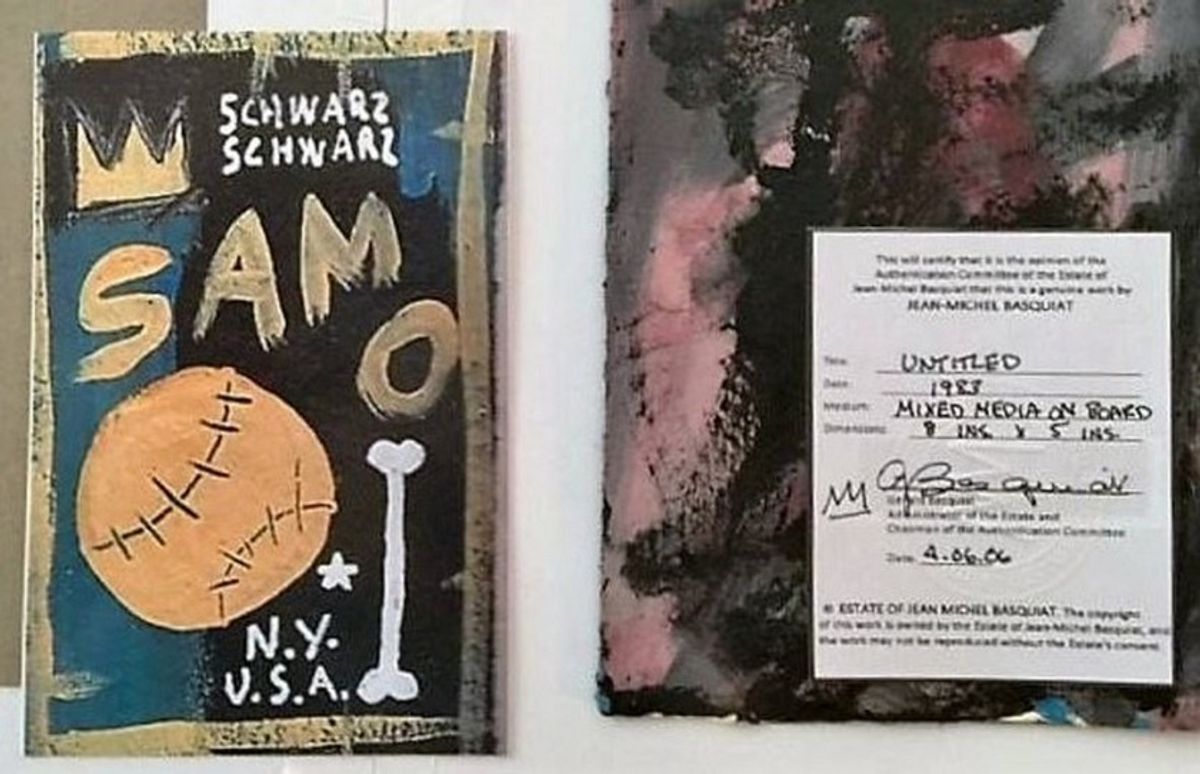 Philip Righter  tried to sell this fake artwork by Jean-Michel Basquiat, the US attorney says. AP