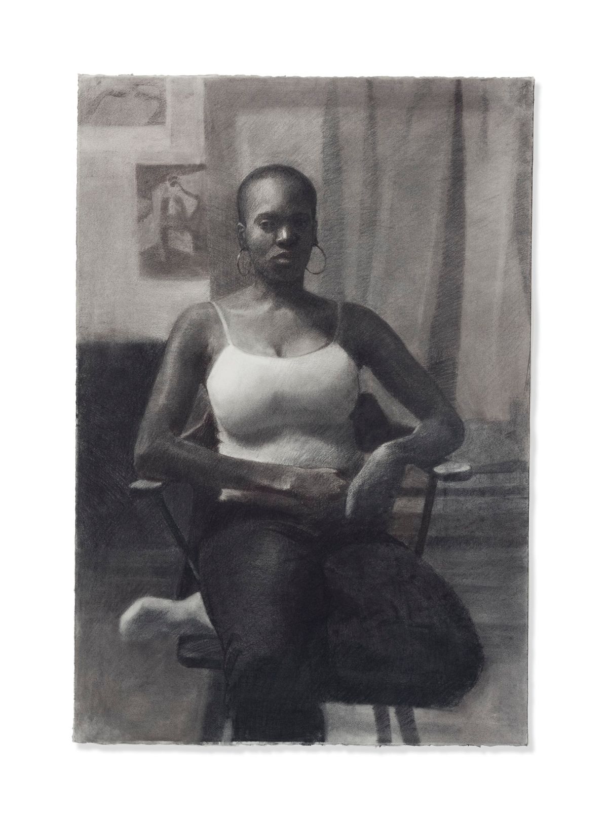 Veiled Sorrow (around 2008), a charcoal on paper work by Njideka Akunyili Crosby, is estimated at £120,000–£180,000 in Christie's Post-War to Present auction Christie's