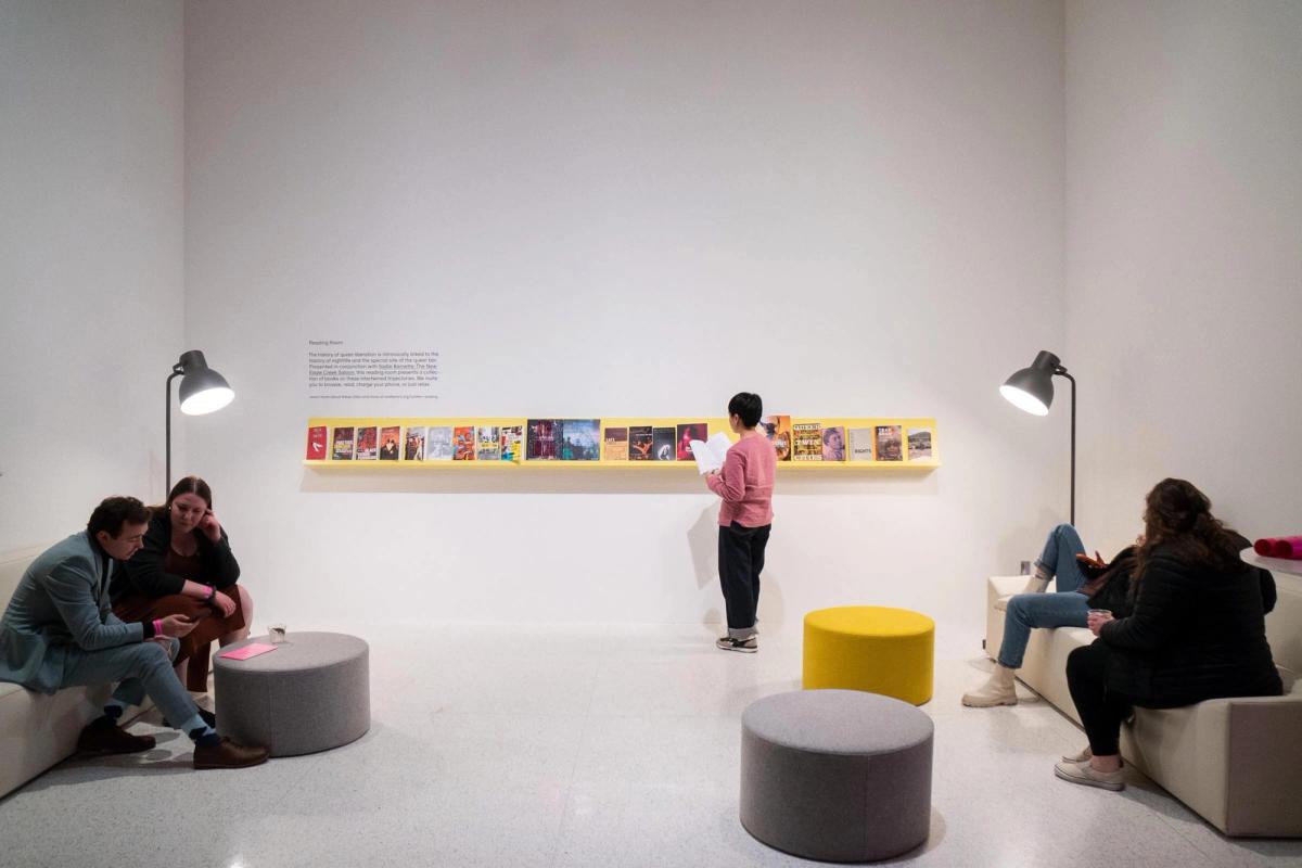 Night at the museum: the Walker Art Center’s recent installation of The New Eagle Creek Saloon by Sadie Barnette featured a functioning bar and a reading room focused on LGBTQ+ history, where the museum held regular evening “happy hours” during the show’s run Courtesy Walker Art Center, Minneapolis