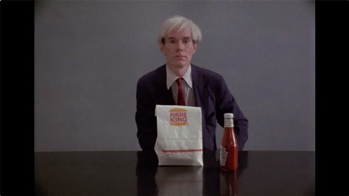 Andy Warhol eats a hamburger, from the Danish director Jorgen Leth’s 1982 film 66 Scenes from America 