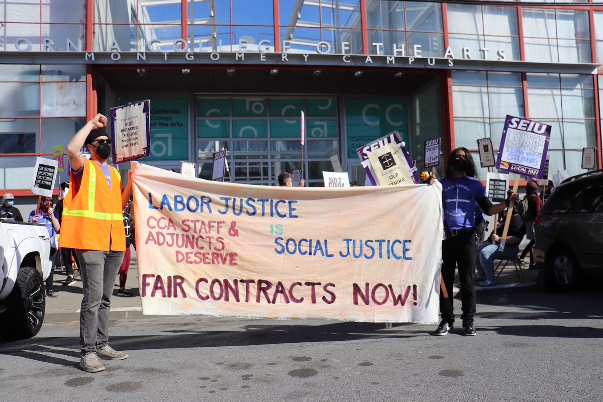 California College of the Arts staff and their supporters during a strike in February Courtesy Service Employees International Union (SEIU) Local 1021