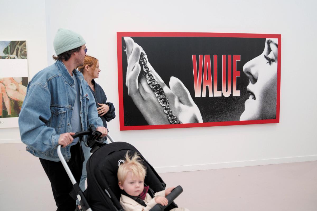 Barbara Kruger’s Untitled (Value) (2013) on Sprüth Magers’s stand at Frieze Los Angeles. Galleries are seeing strong sales, with some selling out on VIP preview day Photo: Eric Thayer