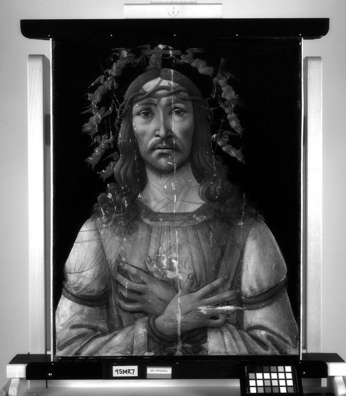 An infrared image of the Man of Sorrows, showing the faint outline of a Madonna and Child underneath

Courtesy of Sotheby's