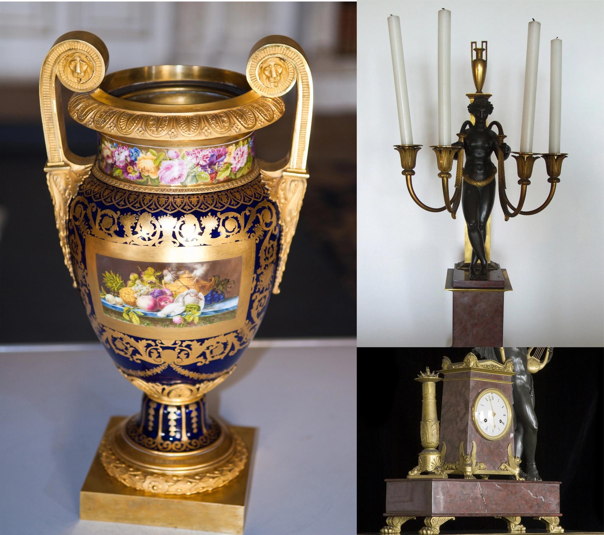 A pair of Sèvres vases, two candelabras and clock with figure of Apollo were among the objects taken from Uppark © National Trust, Andrew Fetherston