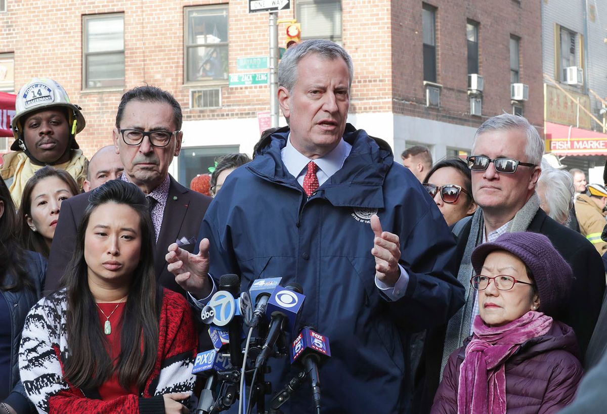 New York's mayor, Bill de Blasio, visiting the site in Chinatown where a fire threatened the archive of the Museum of Chinese in America Luiz Rampelotto/EuropaNewswire/picture-alliance/dpa/AP Images