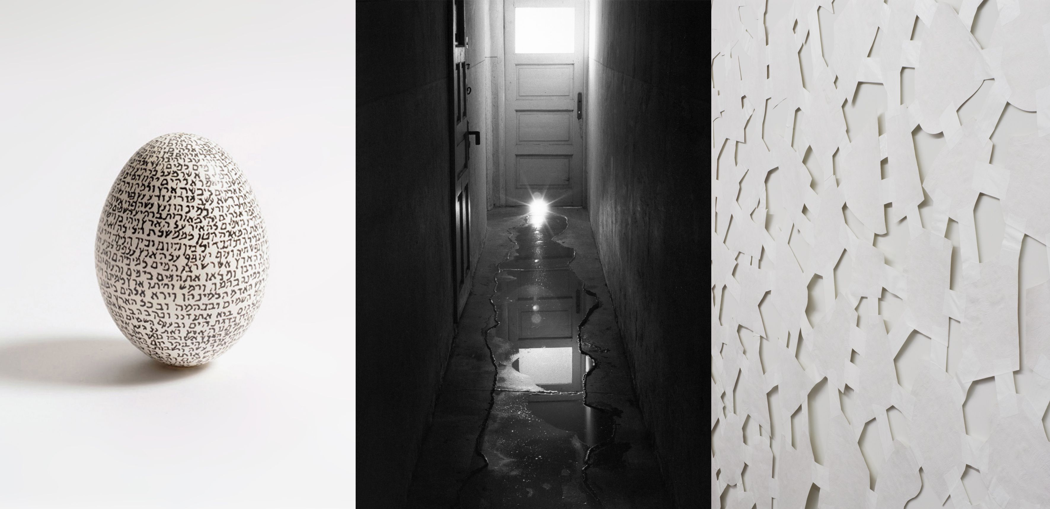 Belu-Simion Fainaru’s You Have Always to Start Anew, 2012, Dan Mihaltianu’s Canal Grande (Corridor), Bucharest, 1984, and Miklos Onucsan's The White Camouflage (detail), 1998-2009 Courtesy of the artists