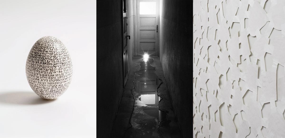 Belu-Simion Fainaru’s You Have Always to Start Anew, 2012, Dan Mihaltianu’s Canal Grande (Corridor), Bucharest, 1984, and Miklos Onucsan's The White Camouflage (detail), 1998-2009 Courtesy of the artists