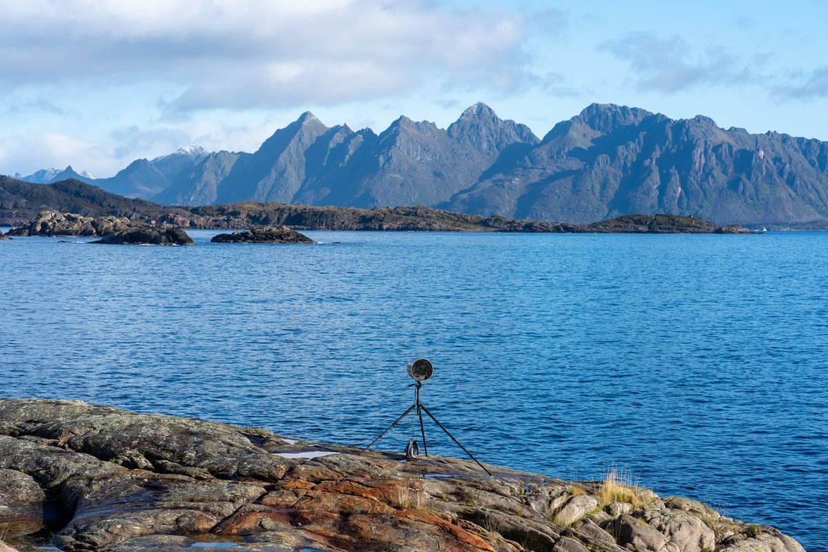 A speaker playing back sounds from the island of Svinøya as part of Island Eye Island Ear (1974-2024) Photo: Kjell Ove Storvik, courtesy the Lofoten International Art Festival