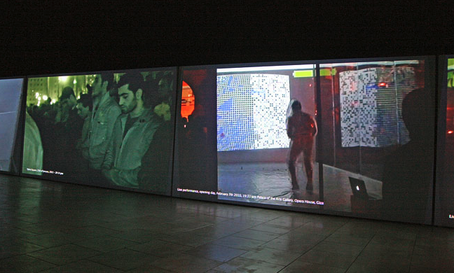 Ahmed Basiony's video installation 30 Days of Running in the Space at the Egyptian pavillion in 2011 © Photo: Haupt & Binder
