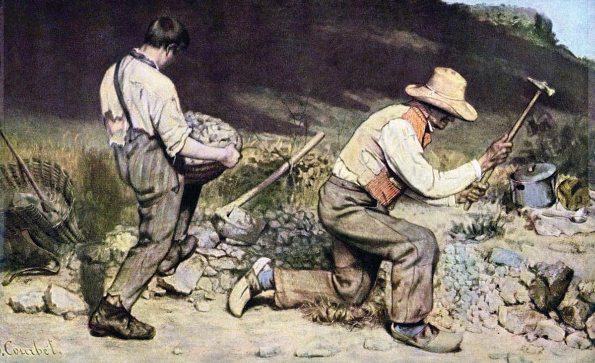 Nochlin returned Gustave Courbet’s The Stone Breakers (1849) to its modern context Photo: Gemäldegalerie, Dresden; Source: The Yorck Project/DIRECTMEDIA Publishing GmbH