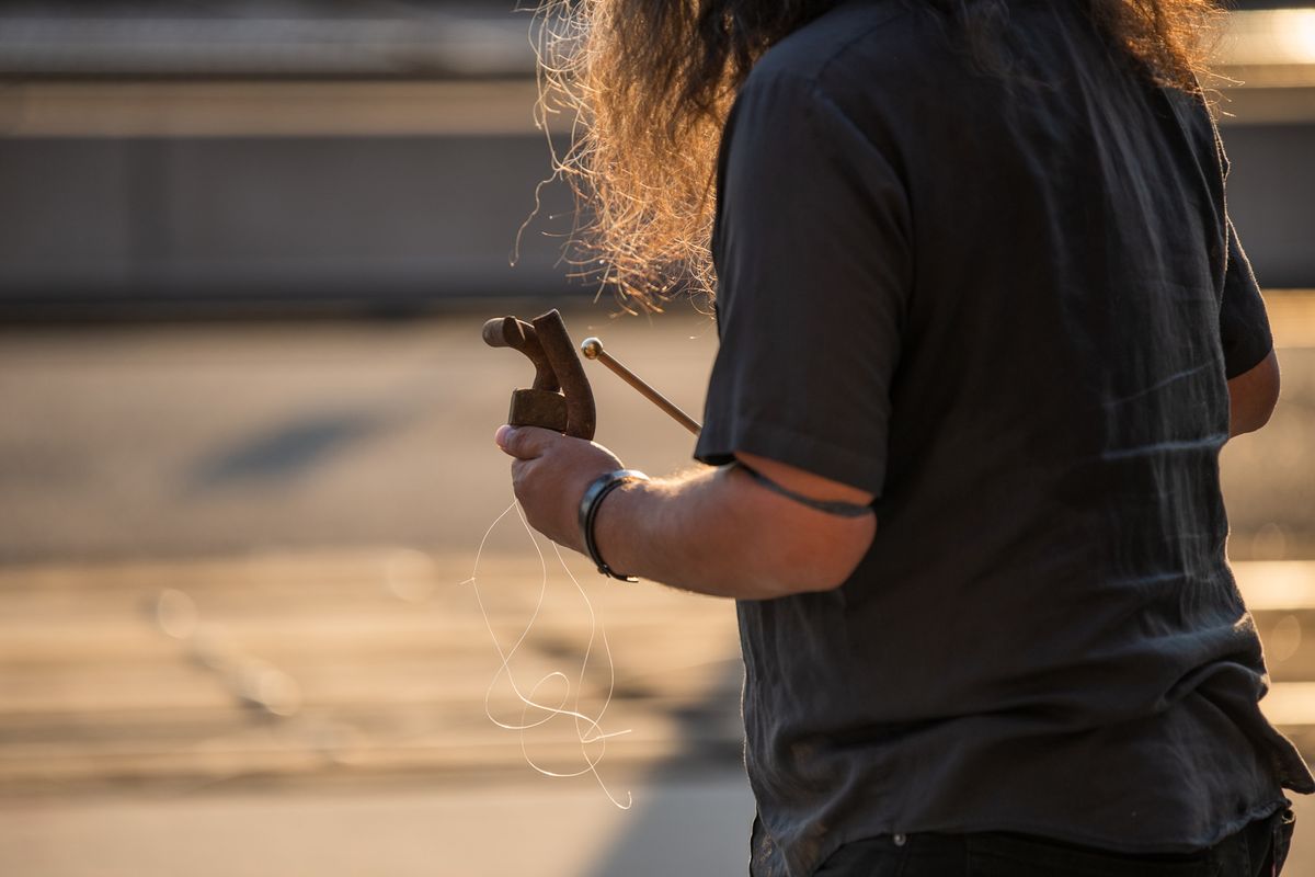 Raven Chacon and Guillermo Galindo performing Caesura Chapter 1 at Union Station in Ogden, Utah Photo by Austin Luckett, courtesy Ogden Contemporary Art Center