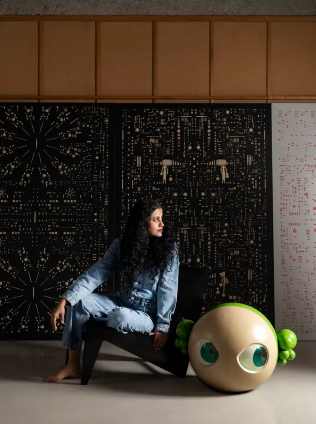 Princess Pea (also known as Natasha Preenja will exhibit a 6ft-tall embroidered wooden sculpture depicting a squatting woman at India Art Fair