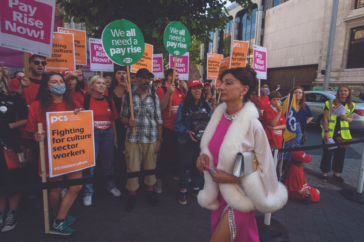 Members of the PCS protest outside the V&A in June as Conservative party donors arrive for a fundraising gala. Membership in the union’s Culture Group, which represents workers in the lowest paid positions, increased by 20% between 2020 and 2022
© Guy Smallman/Getty images
